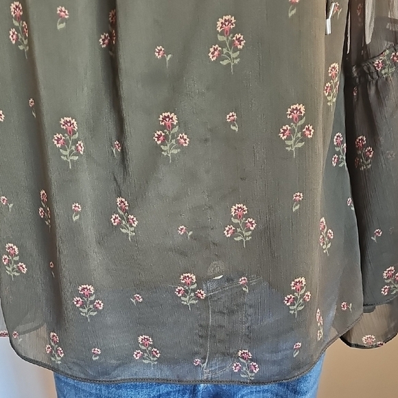White House Black Market Olive Floral Blouse - Picture 2 of 7